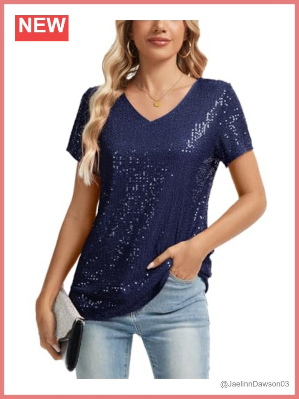 Full Sequin Glitter Short Sleeve V-Neck Shimmer Blouse